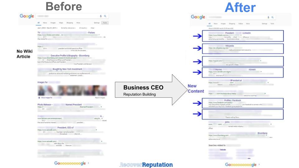 Online Reputation Management Real Before-and-After Screenshots, Reputation Management: Business CEO Executive