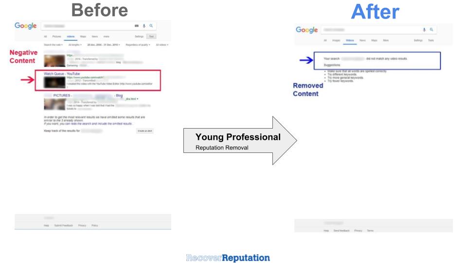 Online Reputation Management Real Before-and-After Screenshots, Reputation Management: Young Professional New York