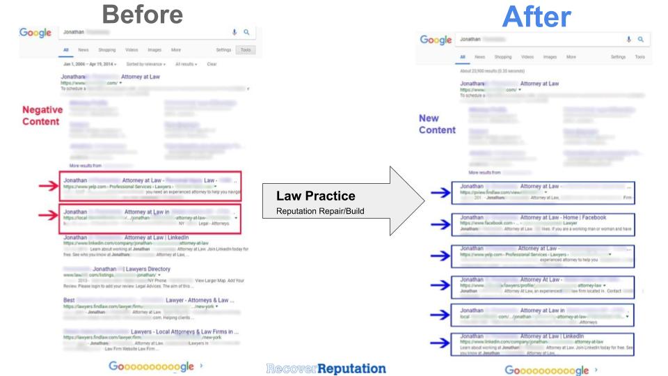 Online Reputation Management Real Before-and-After Screenshots, Reputation Management: Law Practice Firm