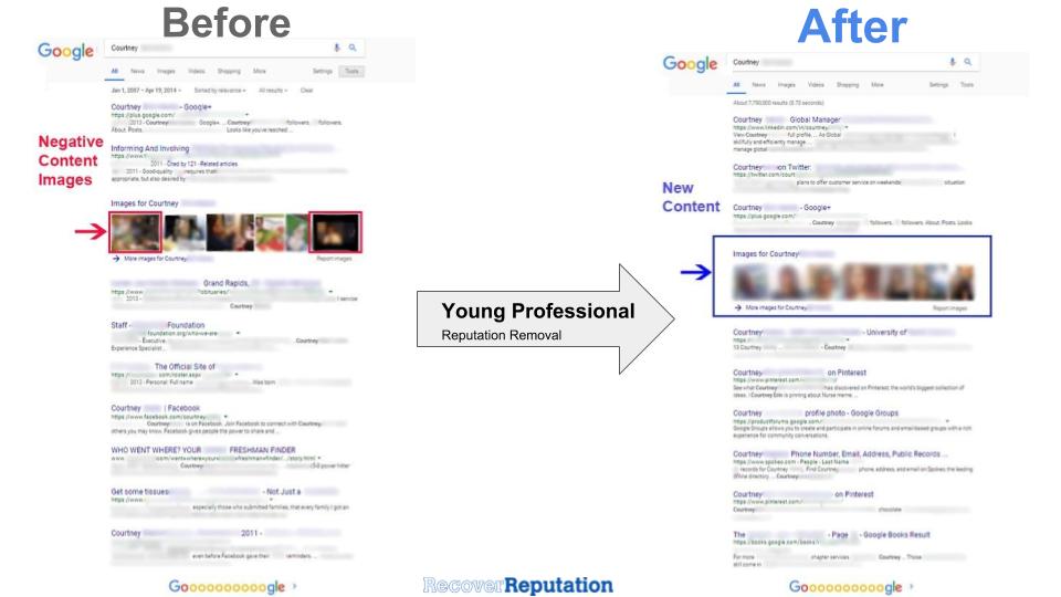 Online Reputation Management Real Before-and-After Screenshots, Reputation Management: Young Professional