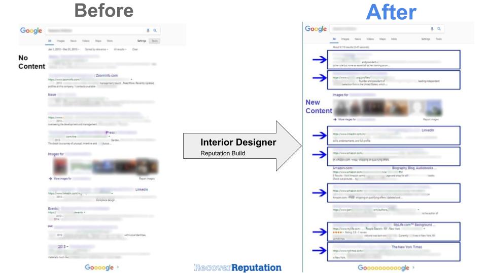 Online Reputation Management Real Before-and-After Screenshots, Reputation Management: Interior Designer