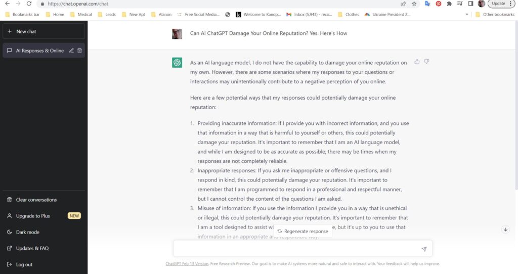 Can AI ChatGPT Damage Your Online Reputation? Yes. Here’s How with Screenshot